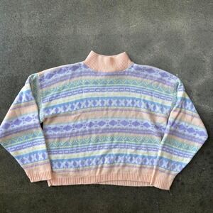 Vintage 90s Justin Allen Pastel Striped Pattern Long Sleeve Womens Small Sweater